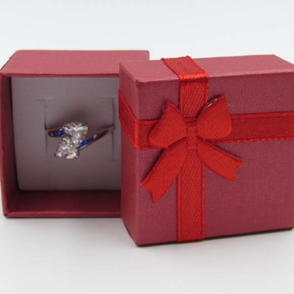 Sterling Silver Clear & Blue CZ Diamond Band Ring - Picture 5 of 5